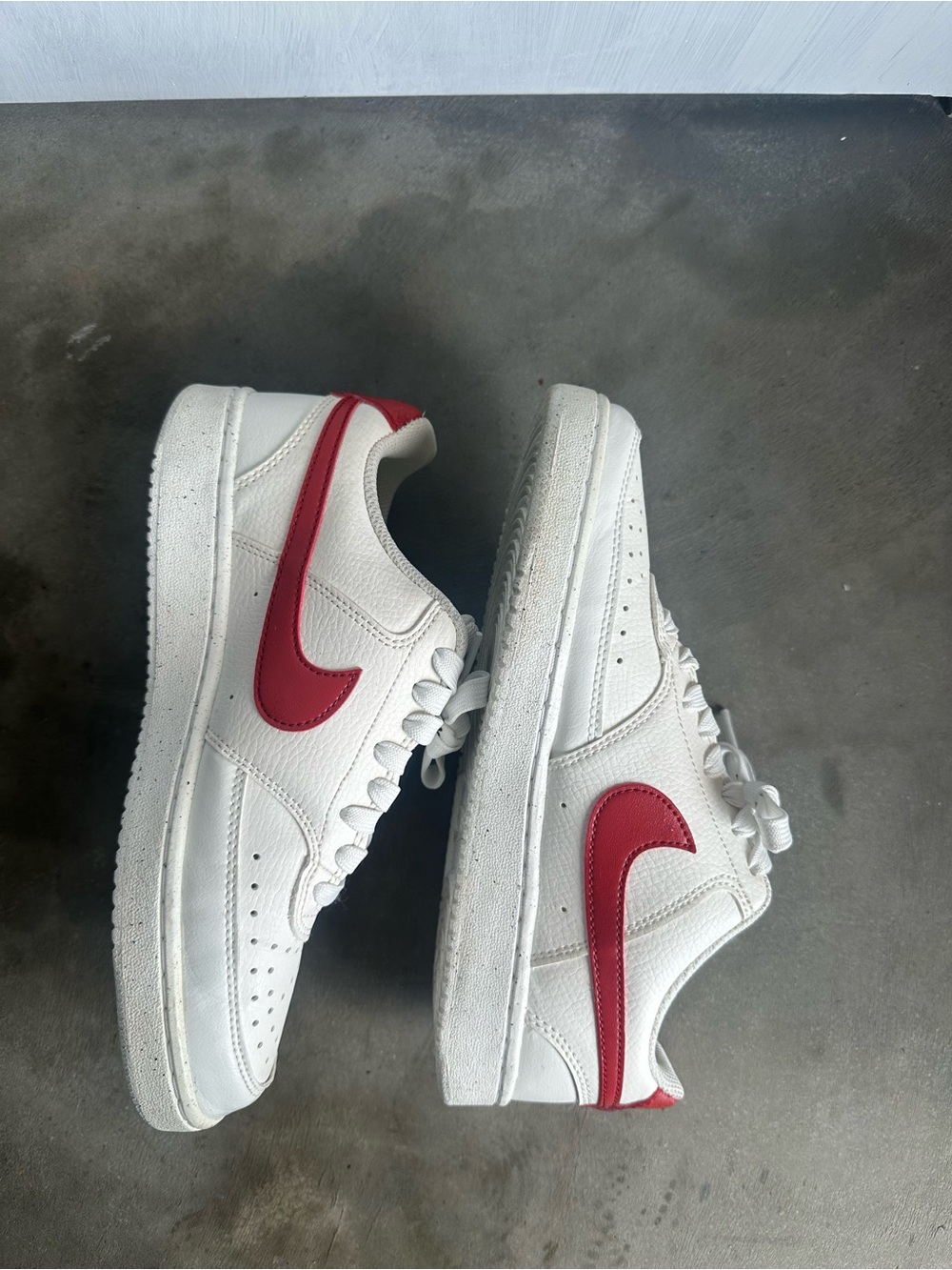 Nike White Sneakers with Red Swoosh